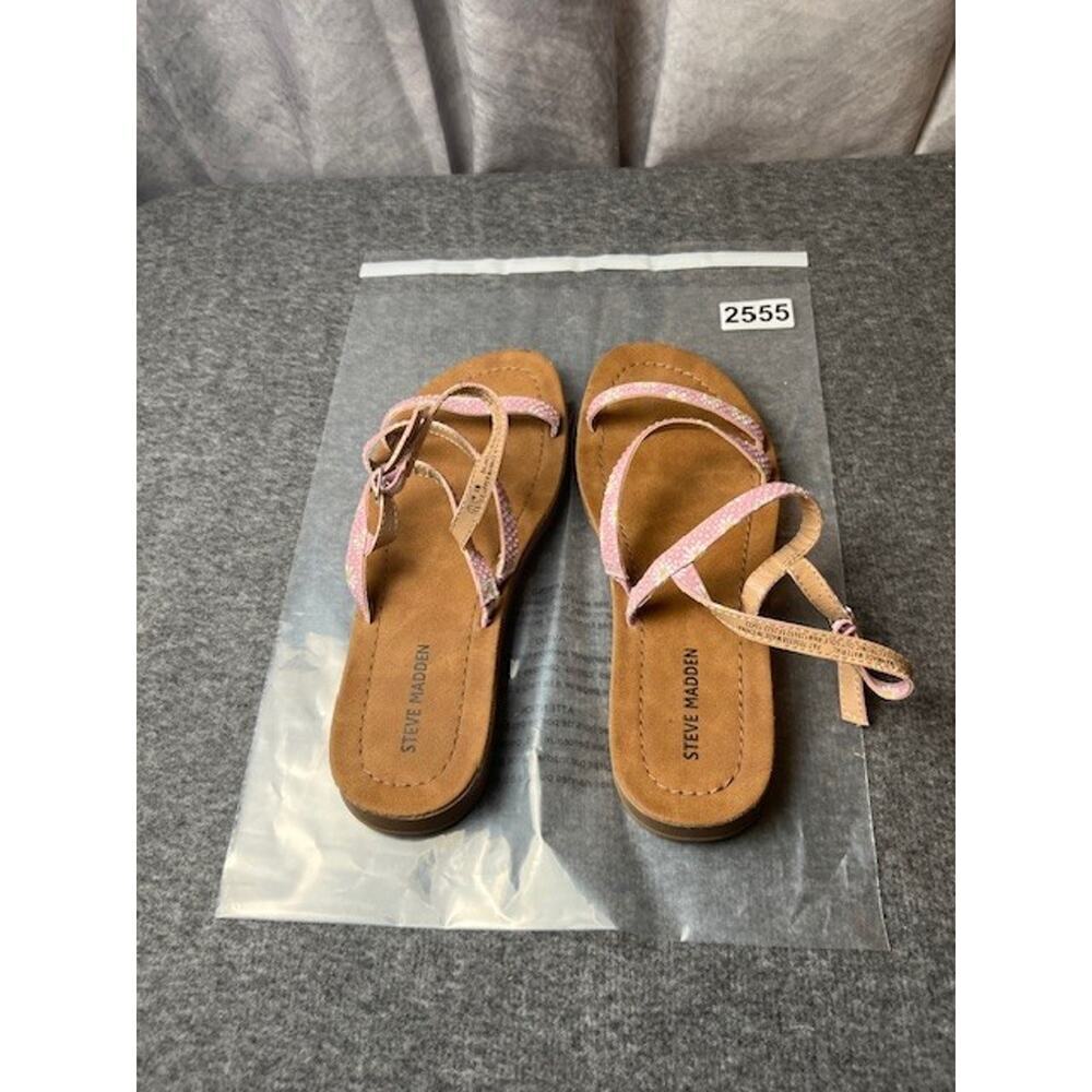 New Girls Steve Madden Jplum Pink Faux Leather Rhinestone Sandals Size 4 M - Picture 6 of 6